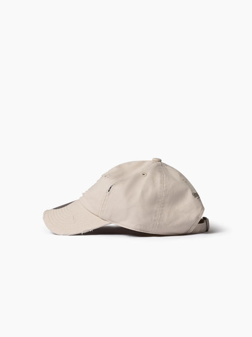 Side view of Chicago Bulls Tonal Distressed dad hat. 100% cotton with distressed panels and strapback closure.