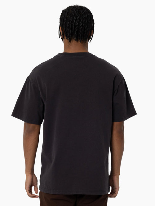 Back view of Stephen Curry Big Head Tee in vintage black featuring a relaxed fit.